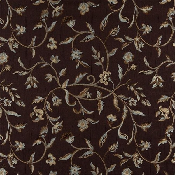 Designer Fabrics K0011F 54 in. Wide Brown; Light Blue; Gold And Ivory Embroidered; Floral Brocade; Upholstery And Window Treatments Fabric K0011F - main